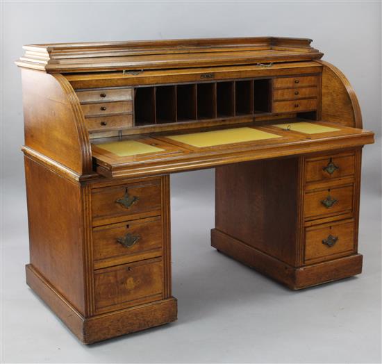 Victorian golden oak cylinder bureau(-)